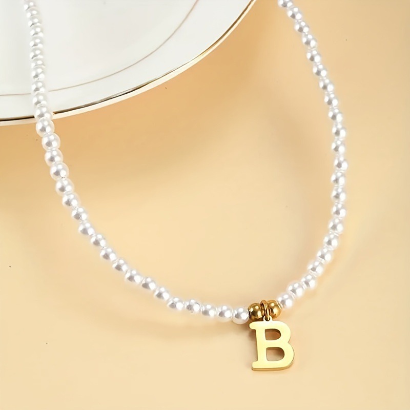 Women's Glossy Beaded Necklace with Initials, Minimalist Design